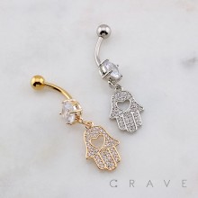 MULTI CZ DANGLE LOVE HAMSA EYE DANGLE BELLY BUTTON NAVEL RING 316L SURGICAL STEEL 